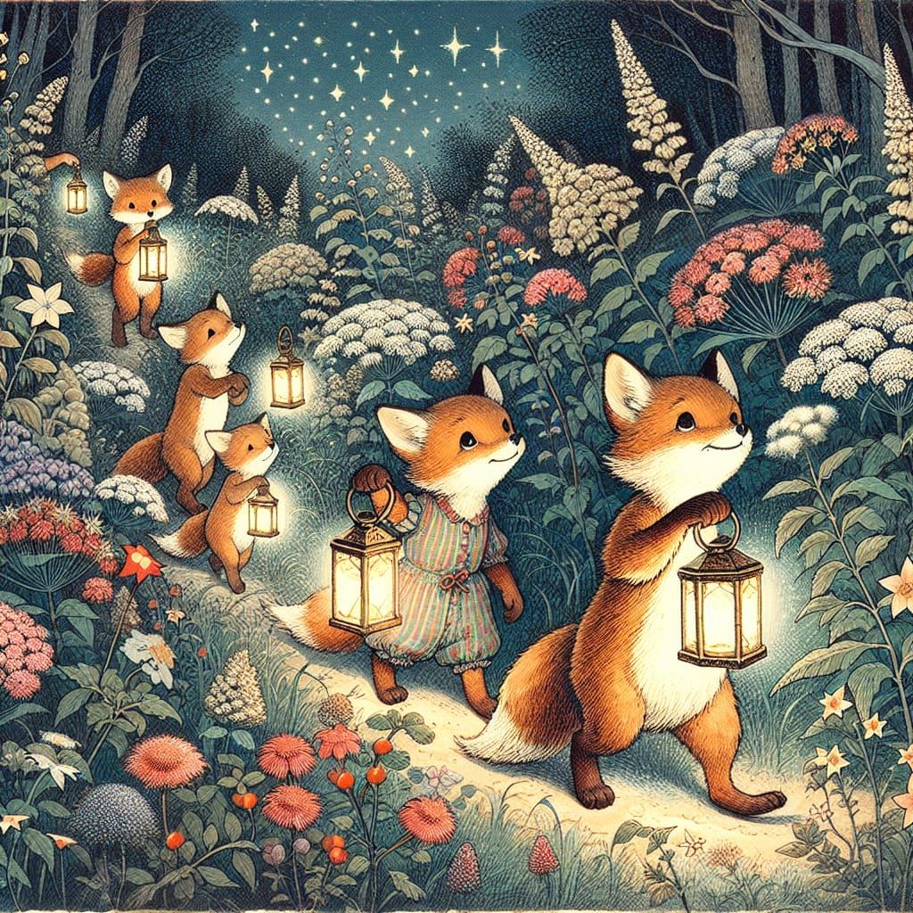 Enchanting Foxes Walk Through Wildflower Meadow