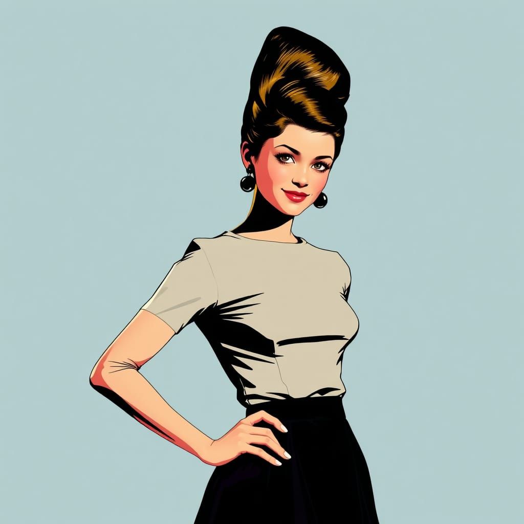 Pop Art Portrait of Woman with Beehive Hairstyle