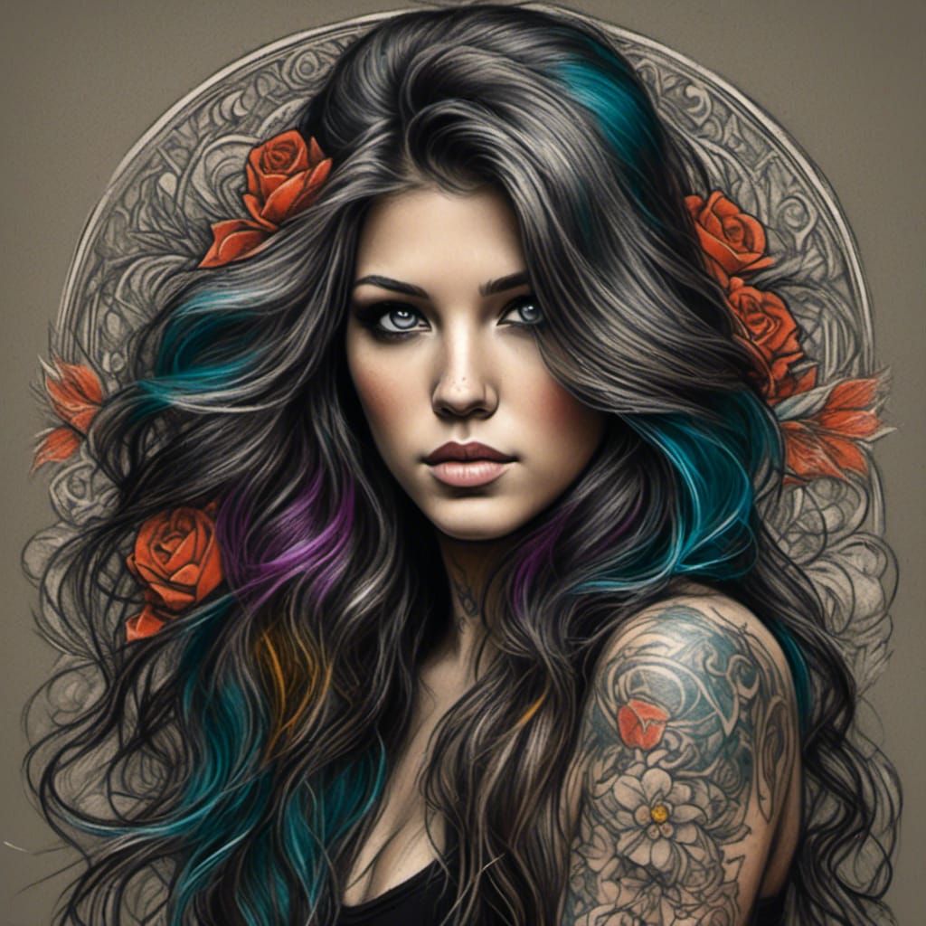 Neo-Traditional Tattoo Art of a Beautiful Woman