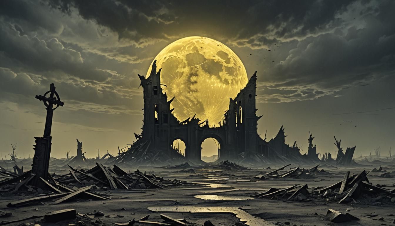 Metallica Logo in Ruins: Dark Fantasy Wasteland