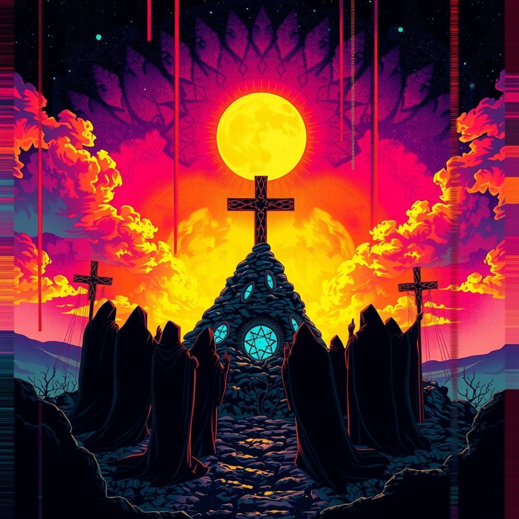 Dark Pagan Ritual with Glitch Art Distortion