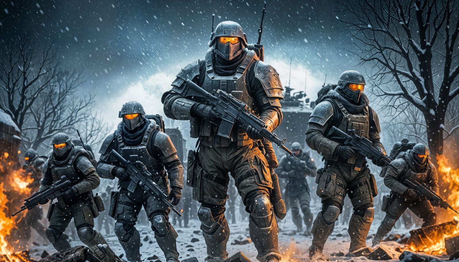 Winter Armored Soldiers on Patrol