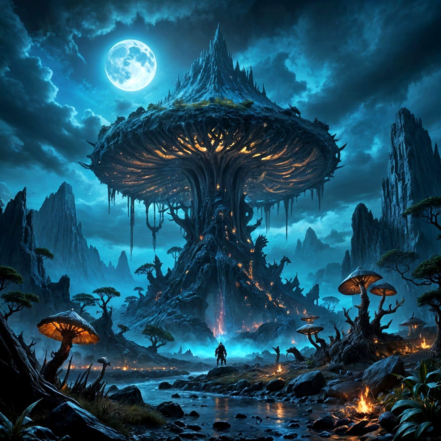 Alien Mushroom Forest Under Twin Moons
