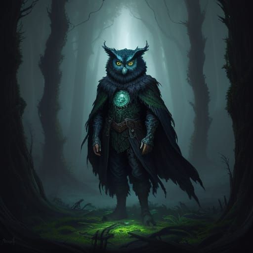Mystical Owl Sorcerer in Enchanting Moonlit Forest