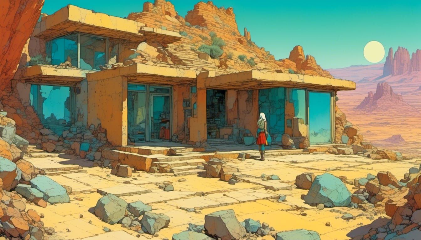 Filipina on Veranda in Desert Valley, Ethereal Art