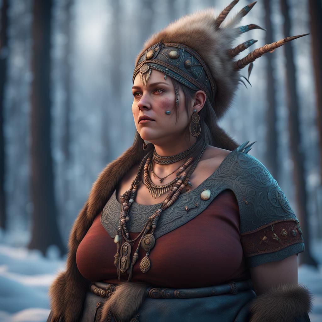 Nordic Shaman Woman with Magic, Hyperrealistic 4K