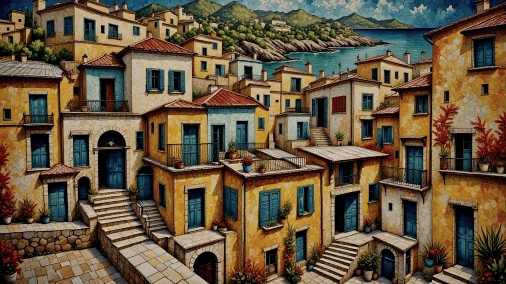 Vibrant Oriental Harbourside Scene in Impasto Oil Paint