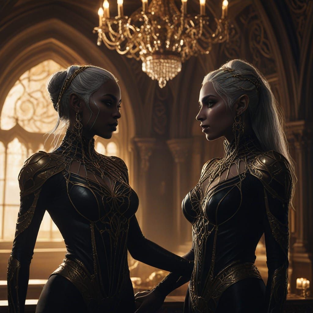 Drow Elves in Gothic Luxury: A Dark Fantasy Illustration