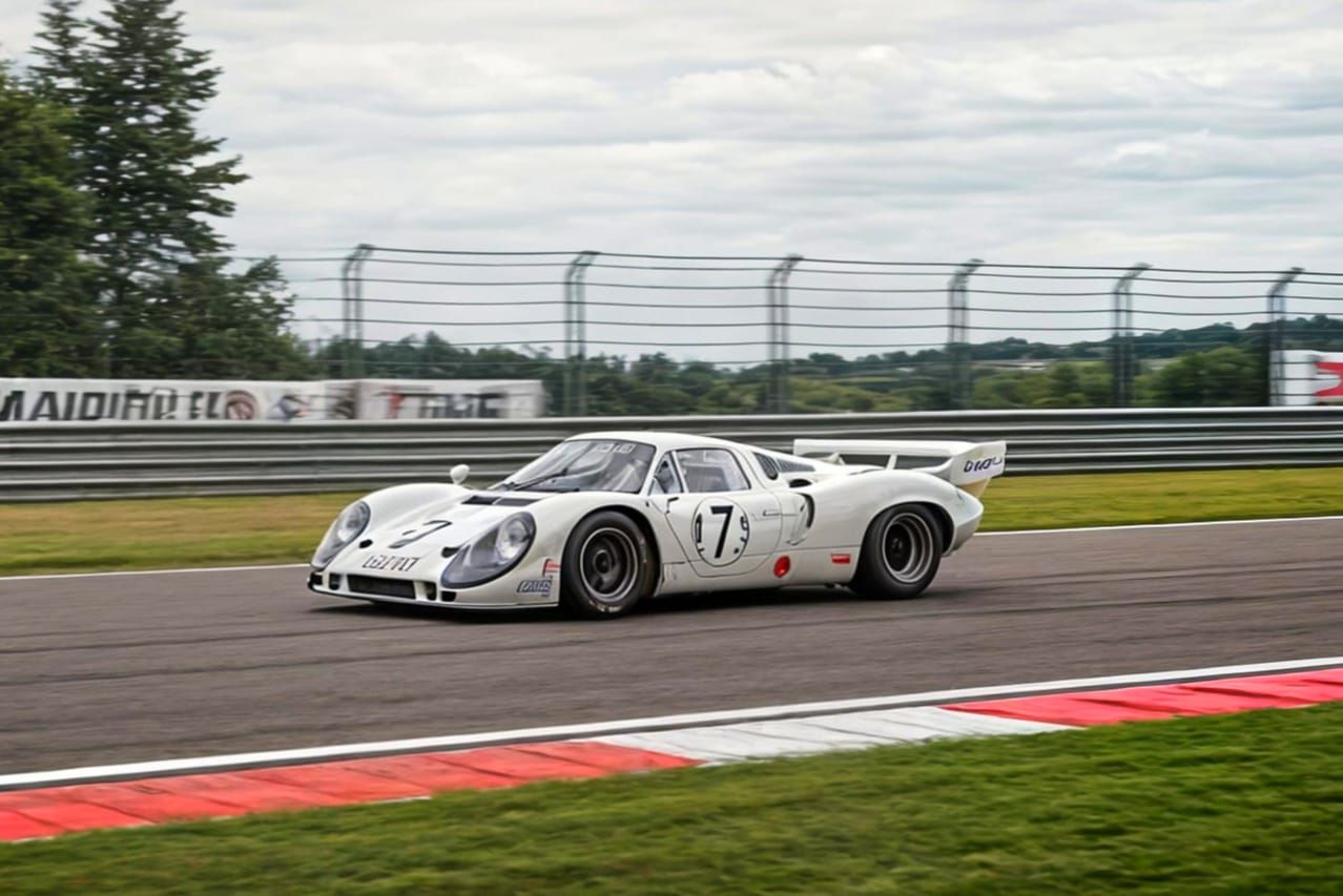 Vintage Race Cars on Mulsanne Straight at Le Mans