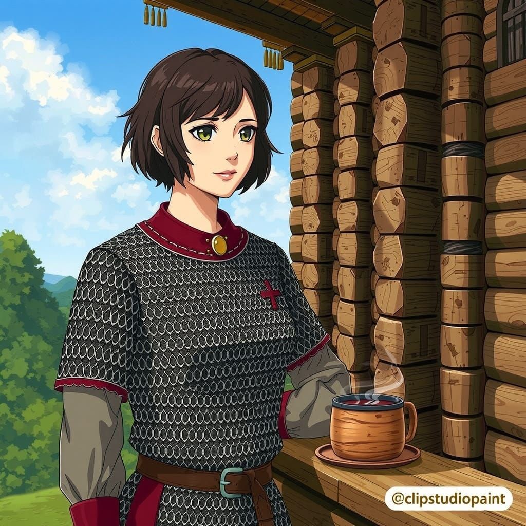 Girl on Fortress Wall in Anime Style