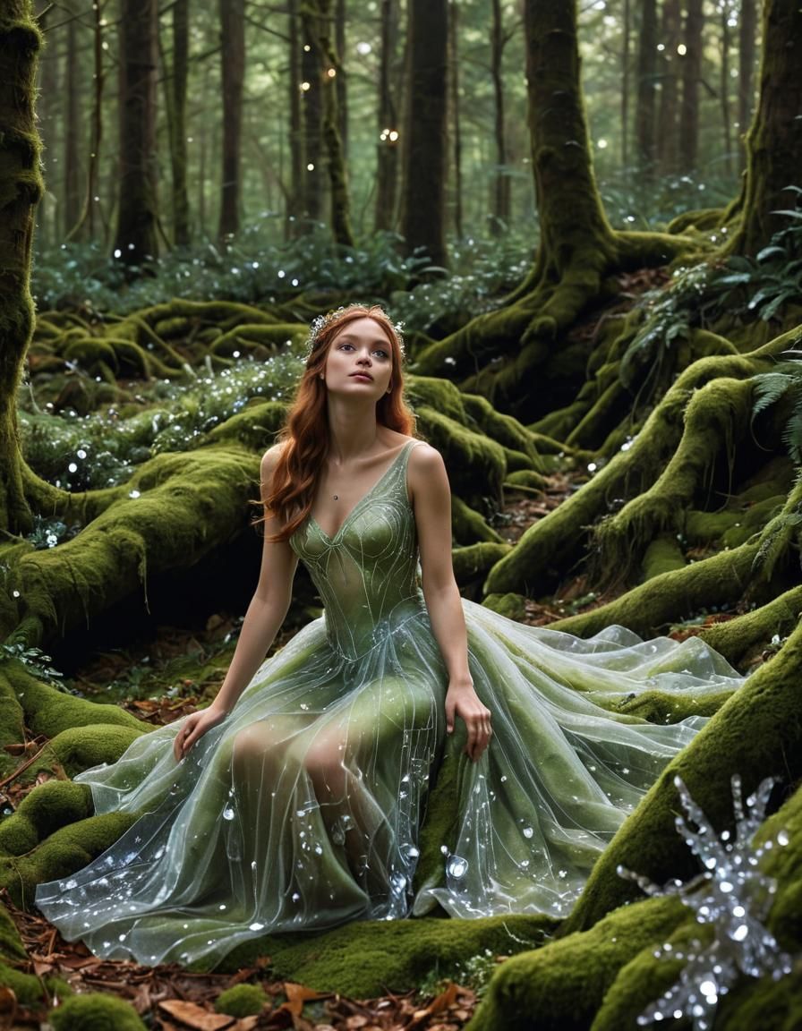 Twilight Crystal Forest with Luminescent Moss