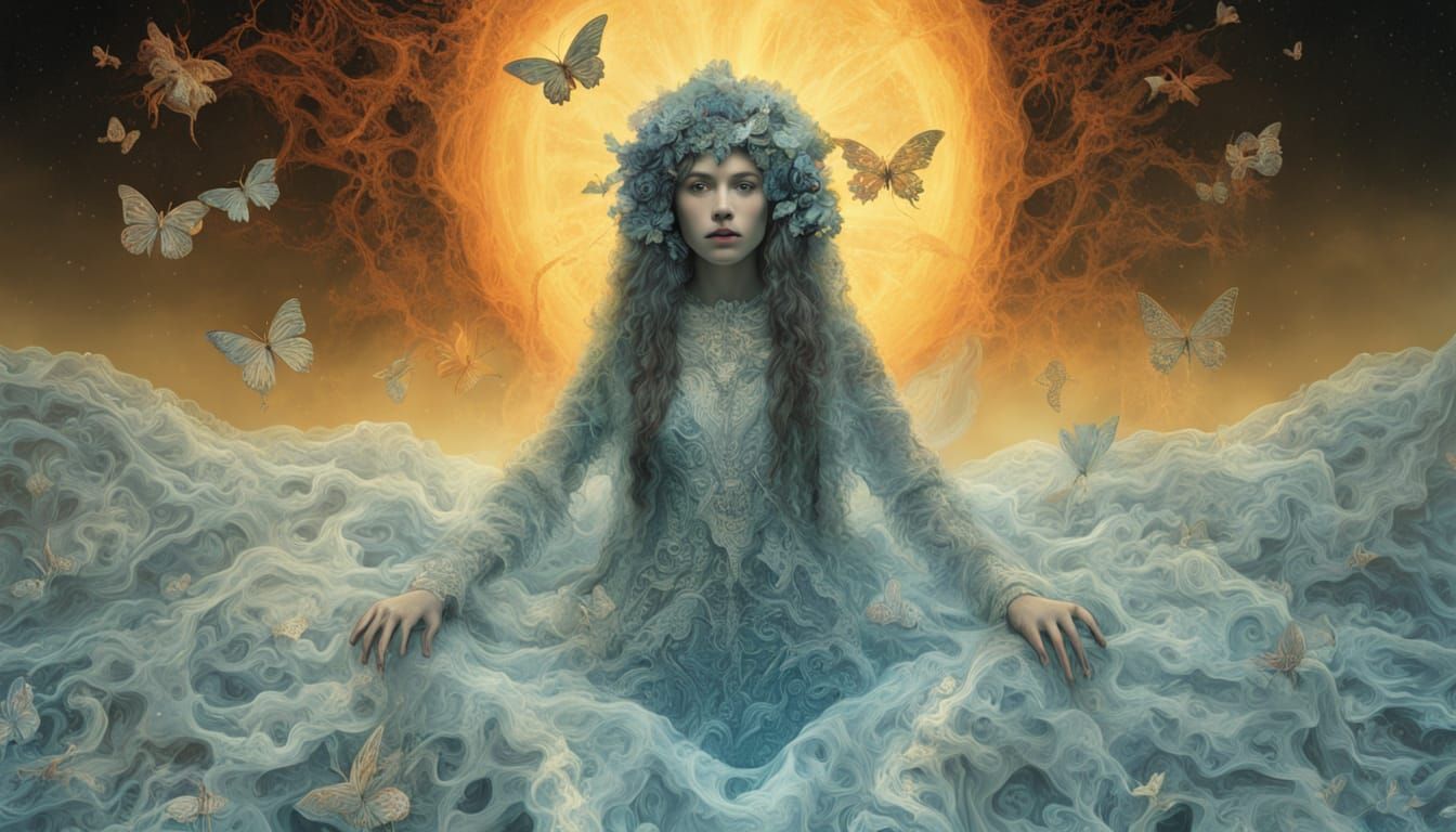 Shaman in Bioluminescent Oasis with Cosmic Energy