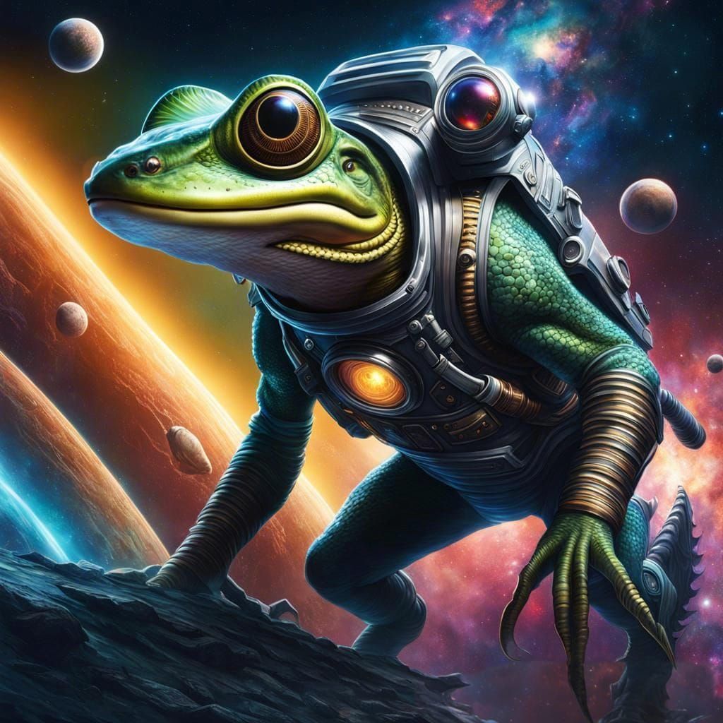Giant Alien Amphibian Pirate in Galaxy Space