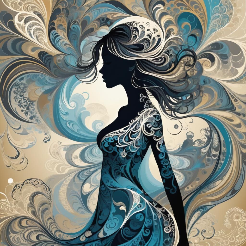 A silhouette of a girl , silhouette painting