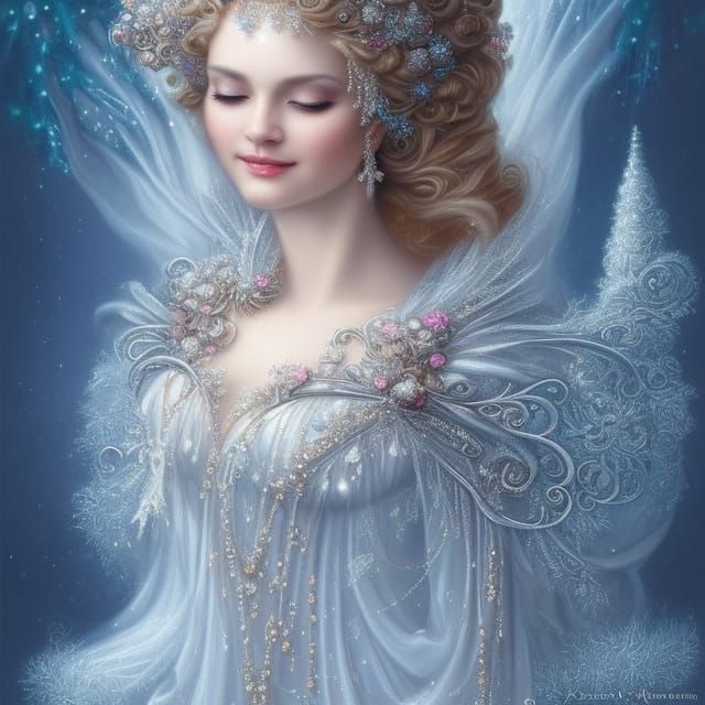 Snow Queen Portrait with Silver Snowflake Jewelry