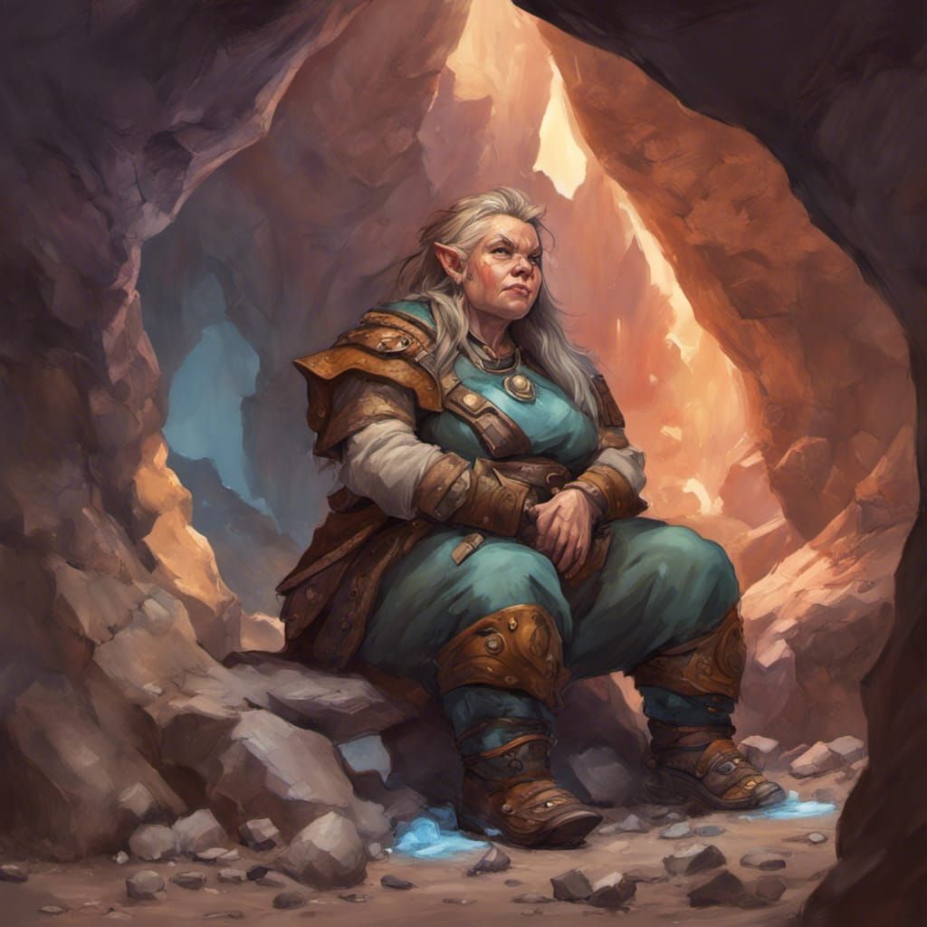 Beautiful Female Dwarf in a Mineral Cave