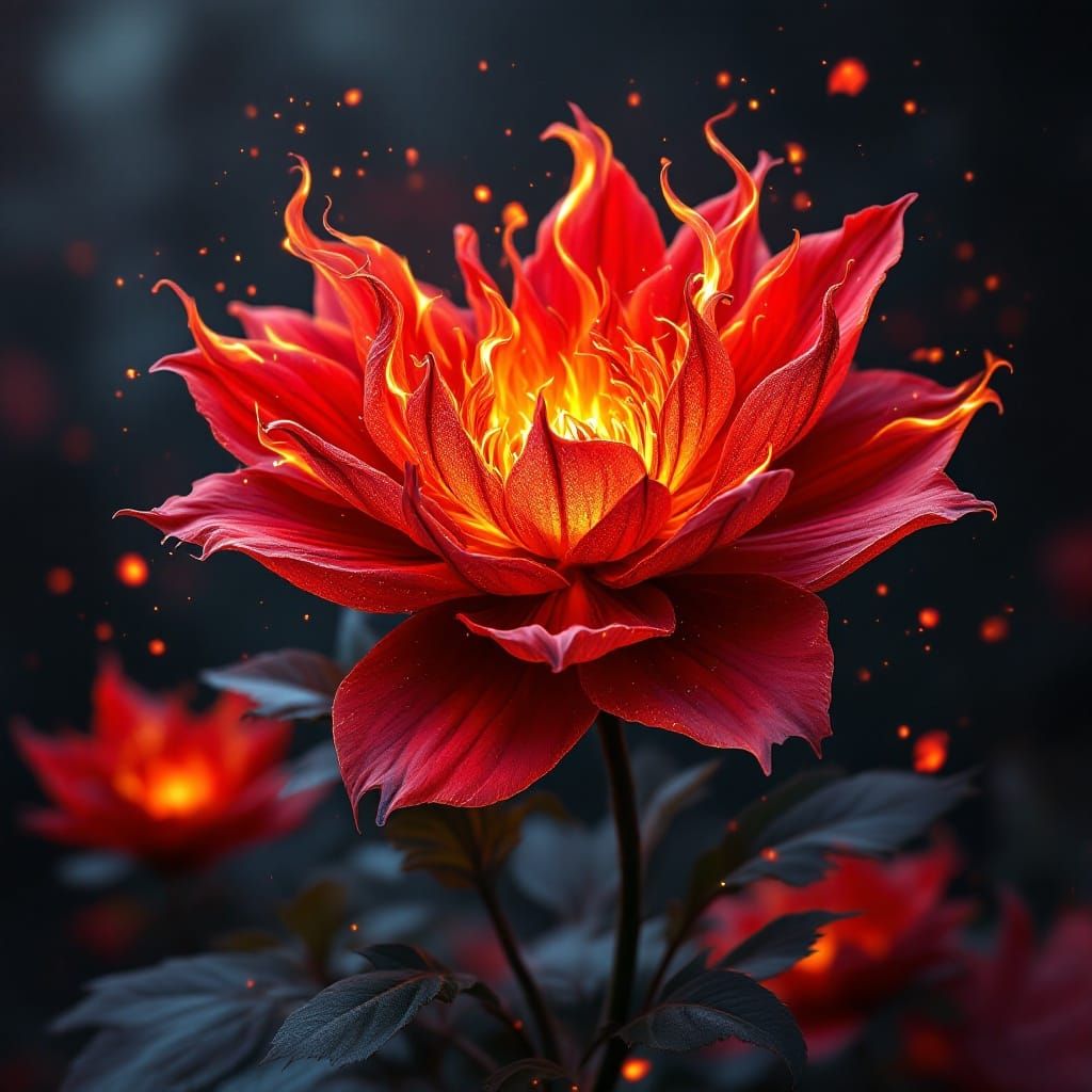 Fiery Flower: A Fantastical Digital Painting