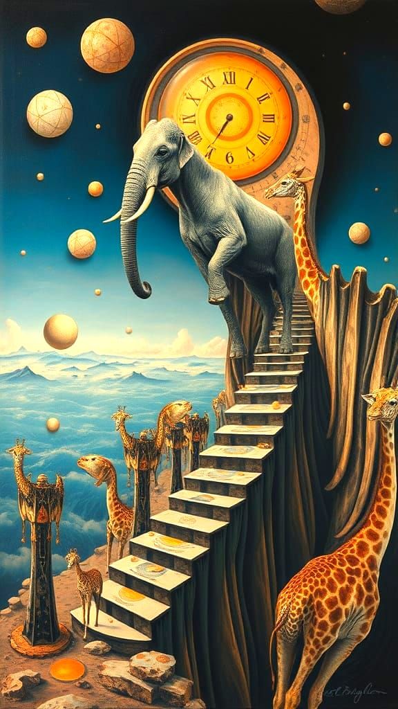 Surreal Woman with Melting Clocks in Ethereal Void