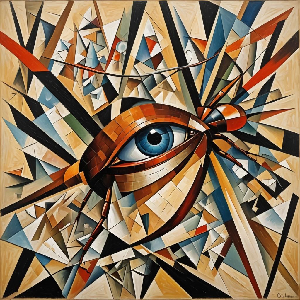 Cockroach Crawling Across Eye: Abstract Cubism Art