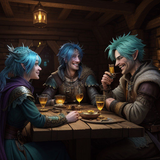 Merrymaking Adventurers in a Dark Fantasy Tavern