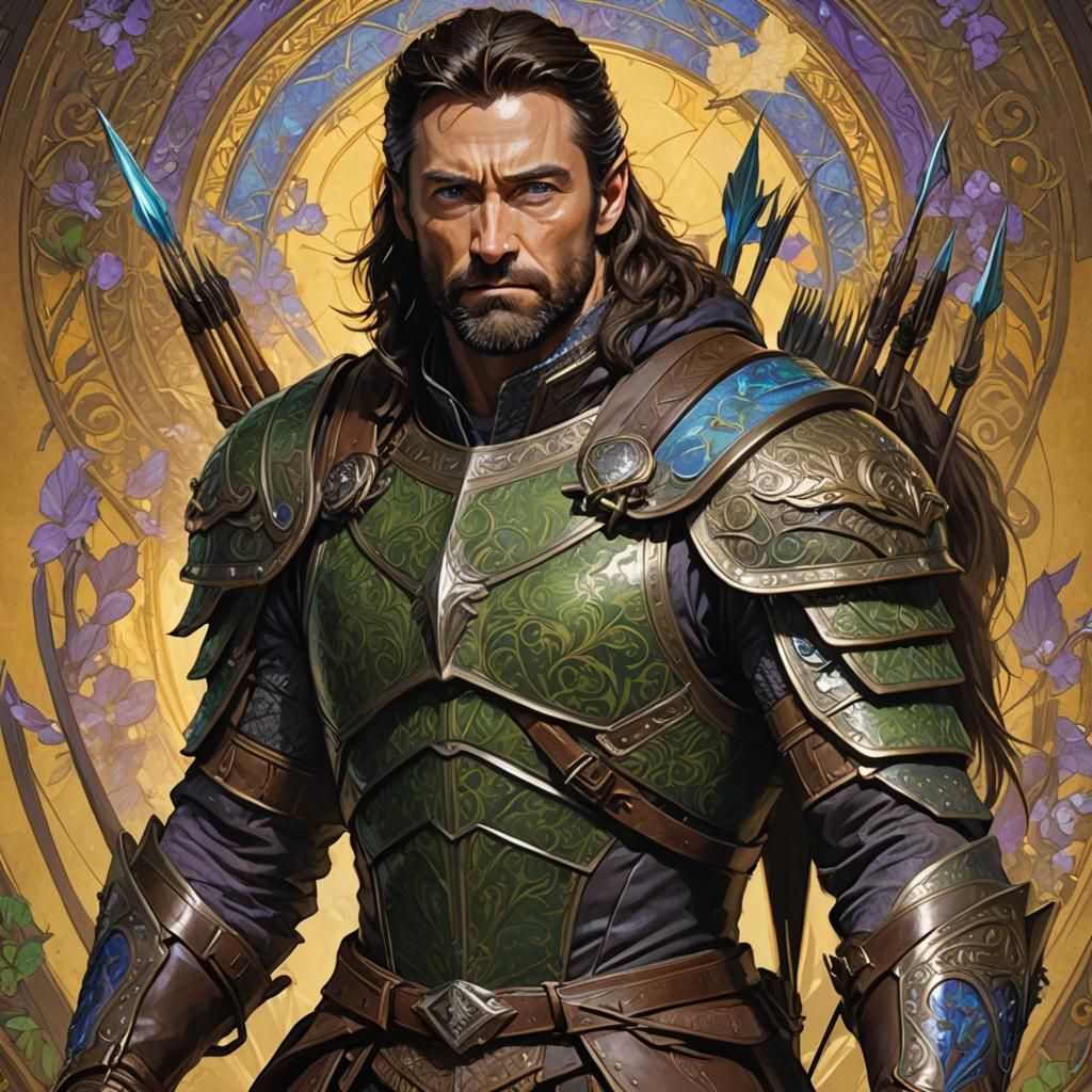 Fantasy Portrait of Armored Warrior in Mucha Style