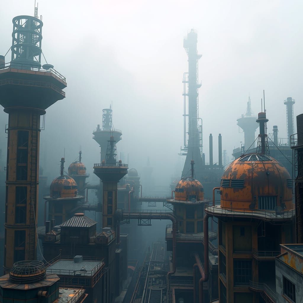 Surreal Dystopian Metropolis in Post-Utopian Style