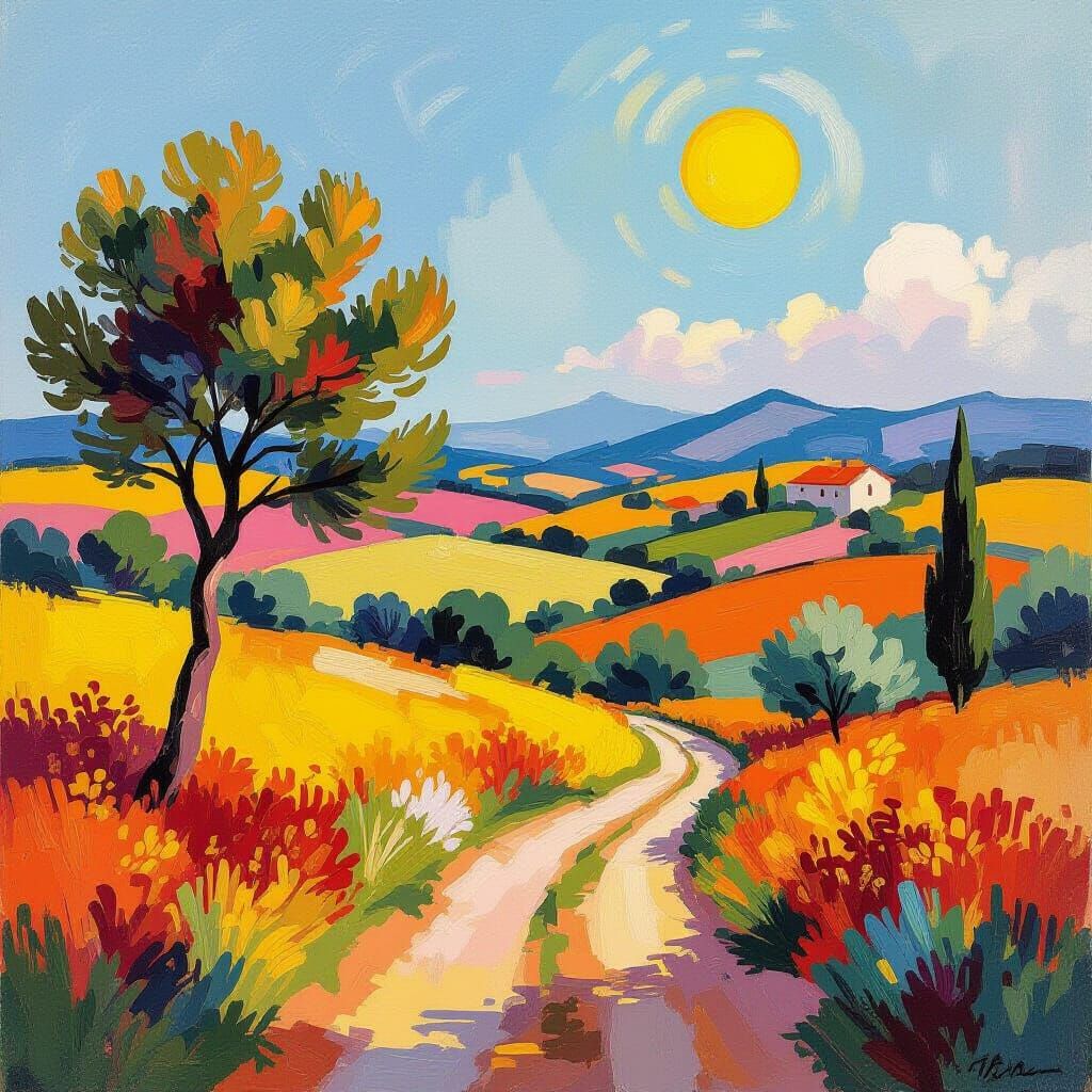 Vibrant Landscape in Matisse Style with Bold Colors