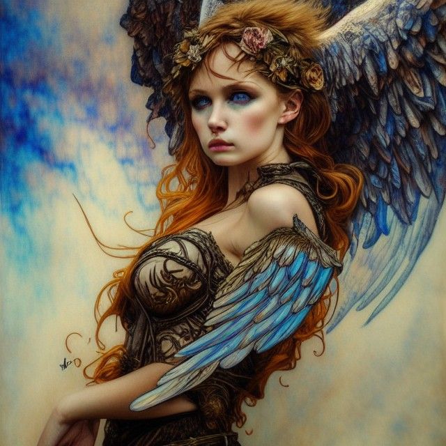 Desolate Fallen Angel with Blue Eyes