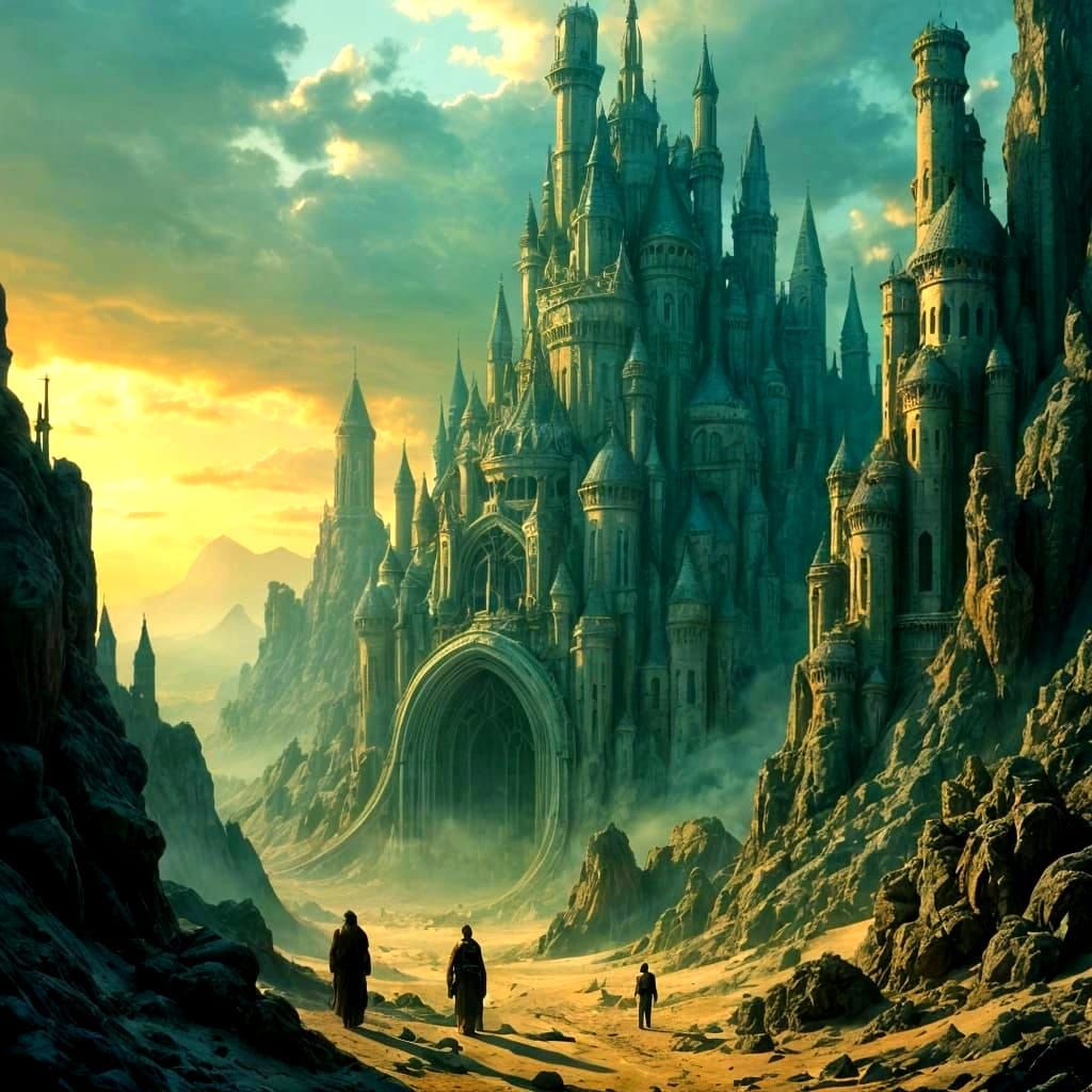 Steampunk Emerald City in the Desert Twilight