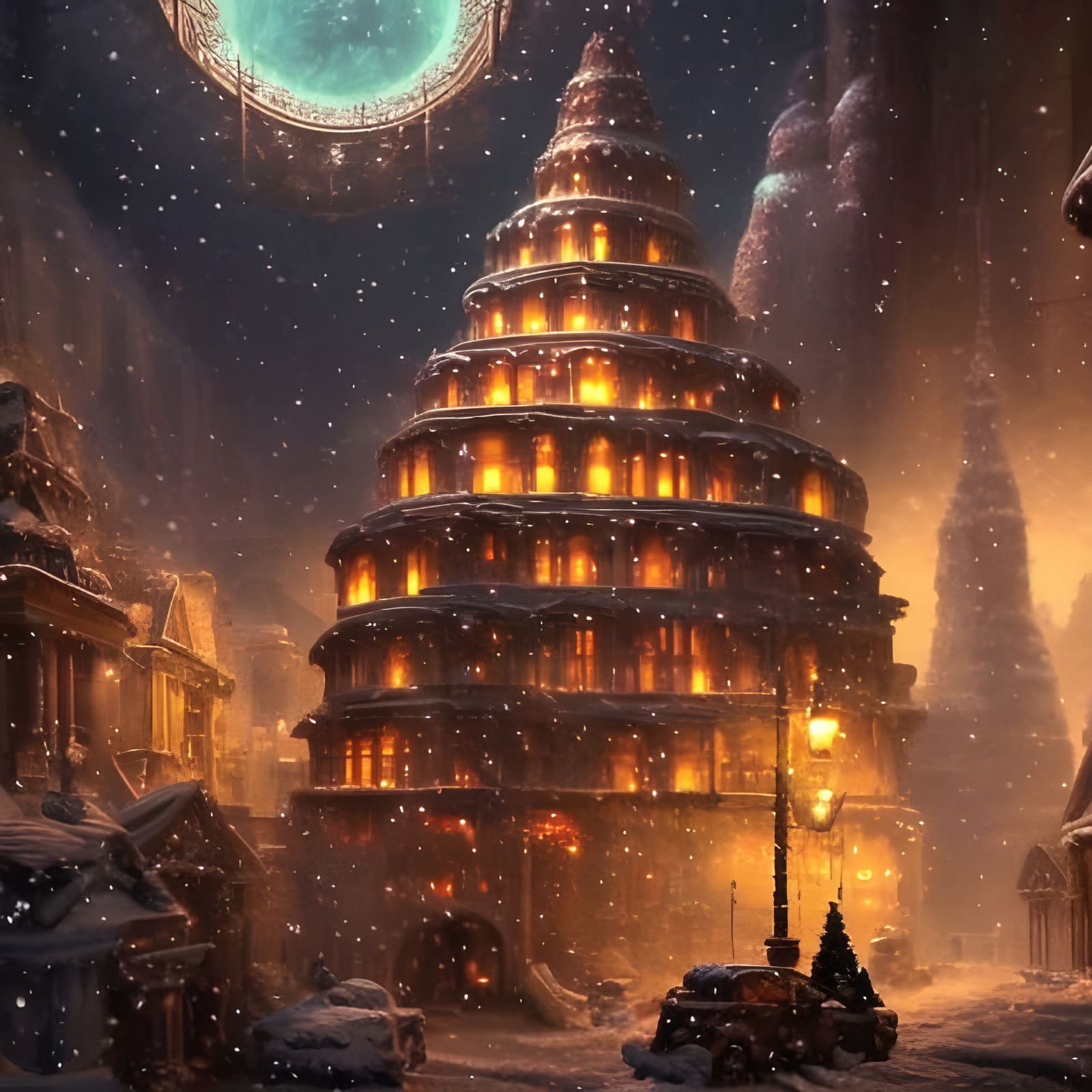 Snowy Christmas Scene in Digital Painting Style