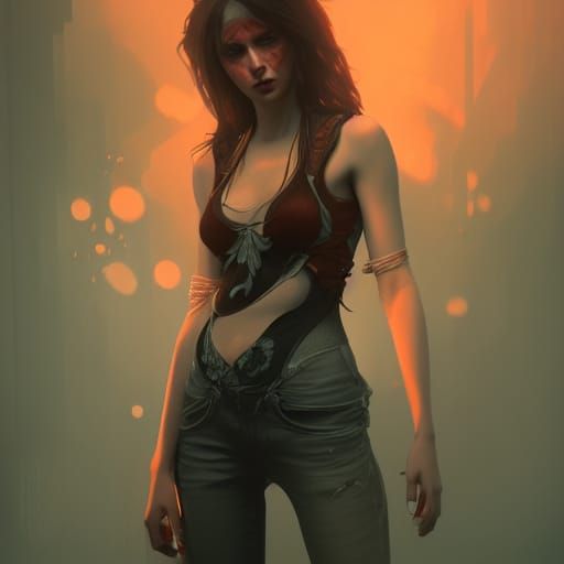 Beautiful Vampire in Tank Top, Art Nouveau Style