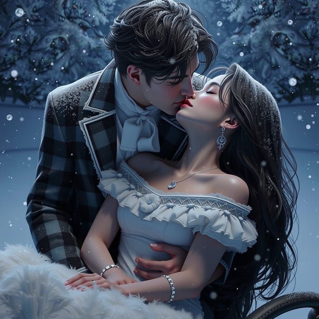 Ethereal Wintertime Couple in Digital Art Style