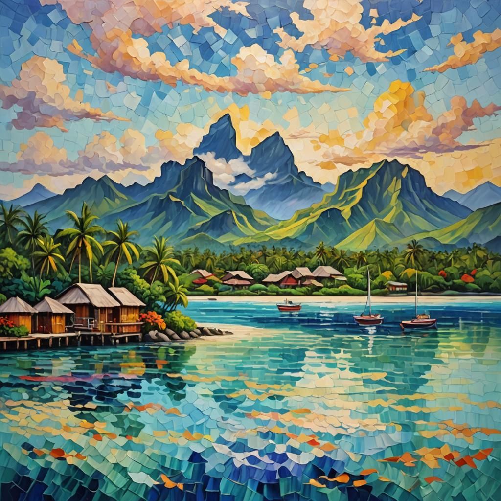 Bora Bora in Neo-Impressionistic Oil Painting Style