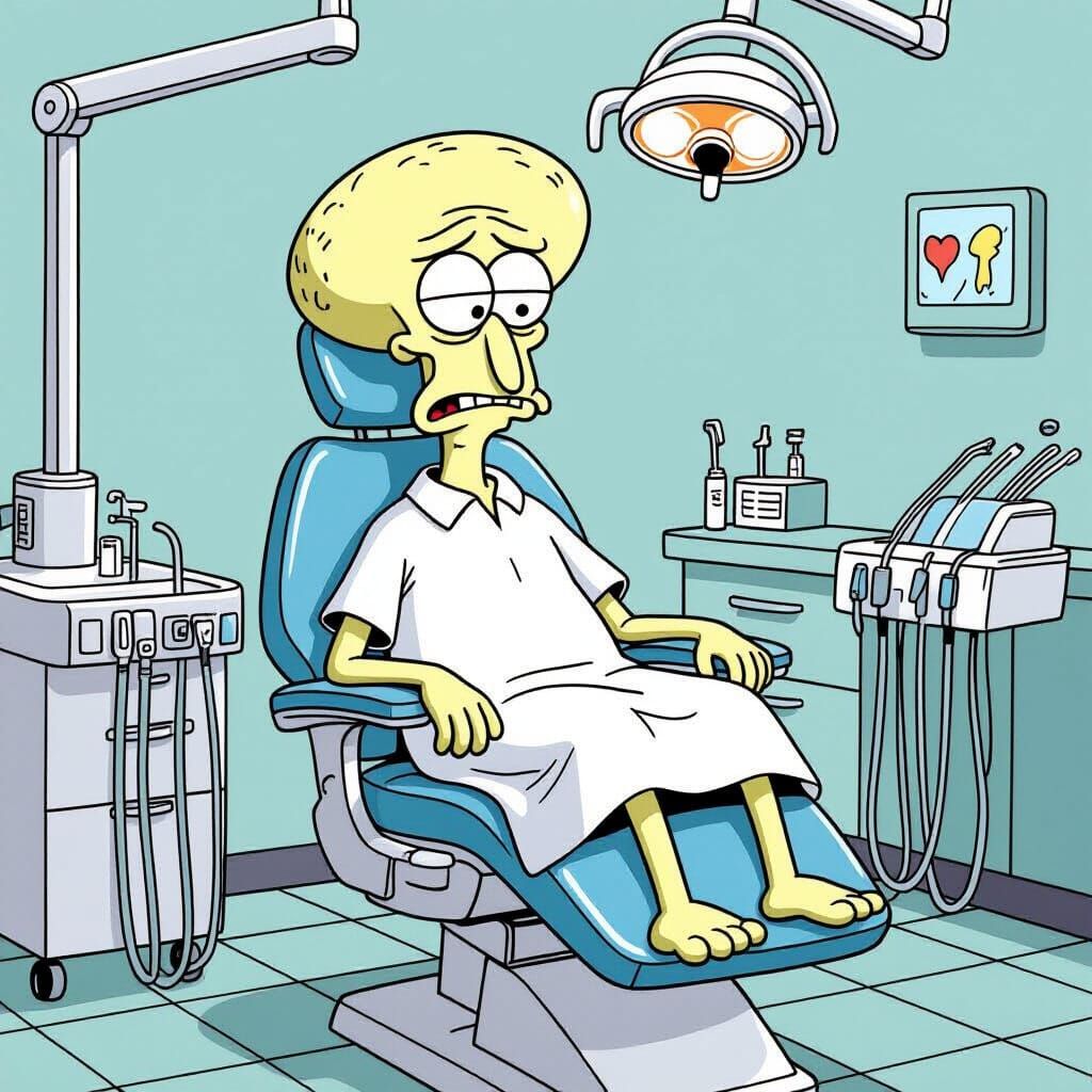 Squidward at the Dentist in Comic Art Style