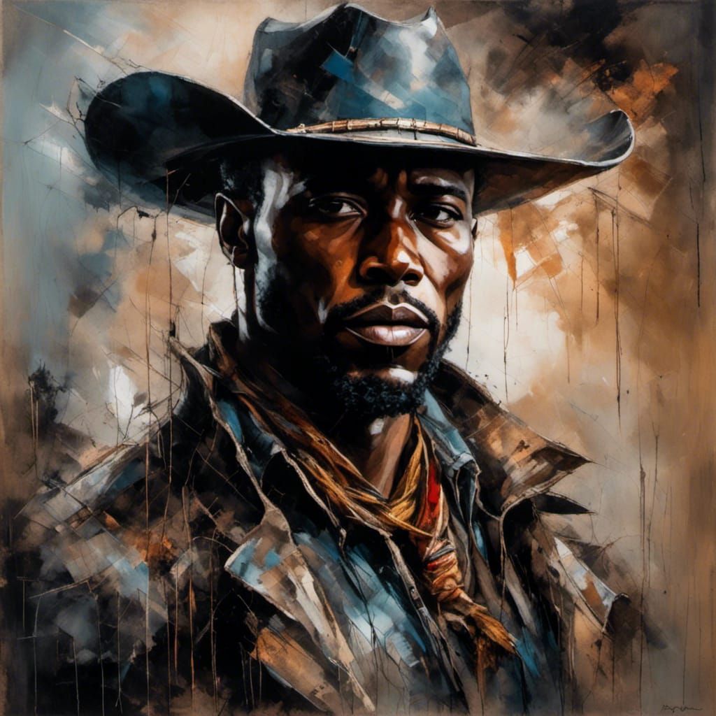 Handsome Black Cowboy with Snowfall Effect