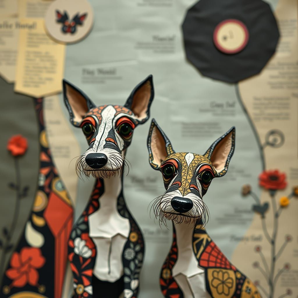 Abstract Terriers in Cut Paper Collage Art Style