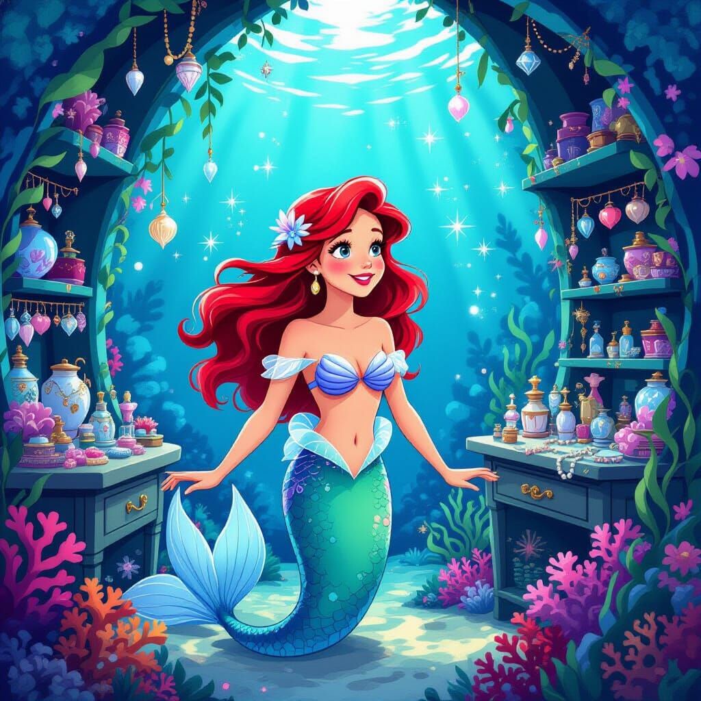 The Little Mermaid in Whimsical Undersea Boutique