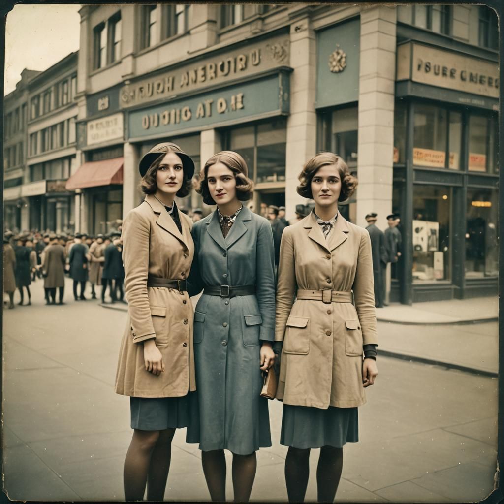 1920s Women Posing: Faded Polaroid Portrait