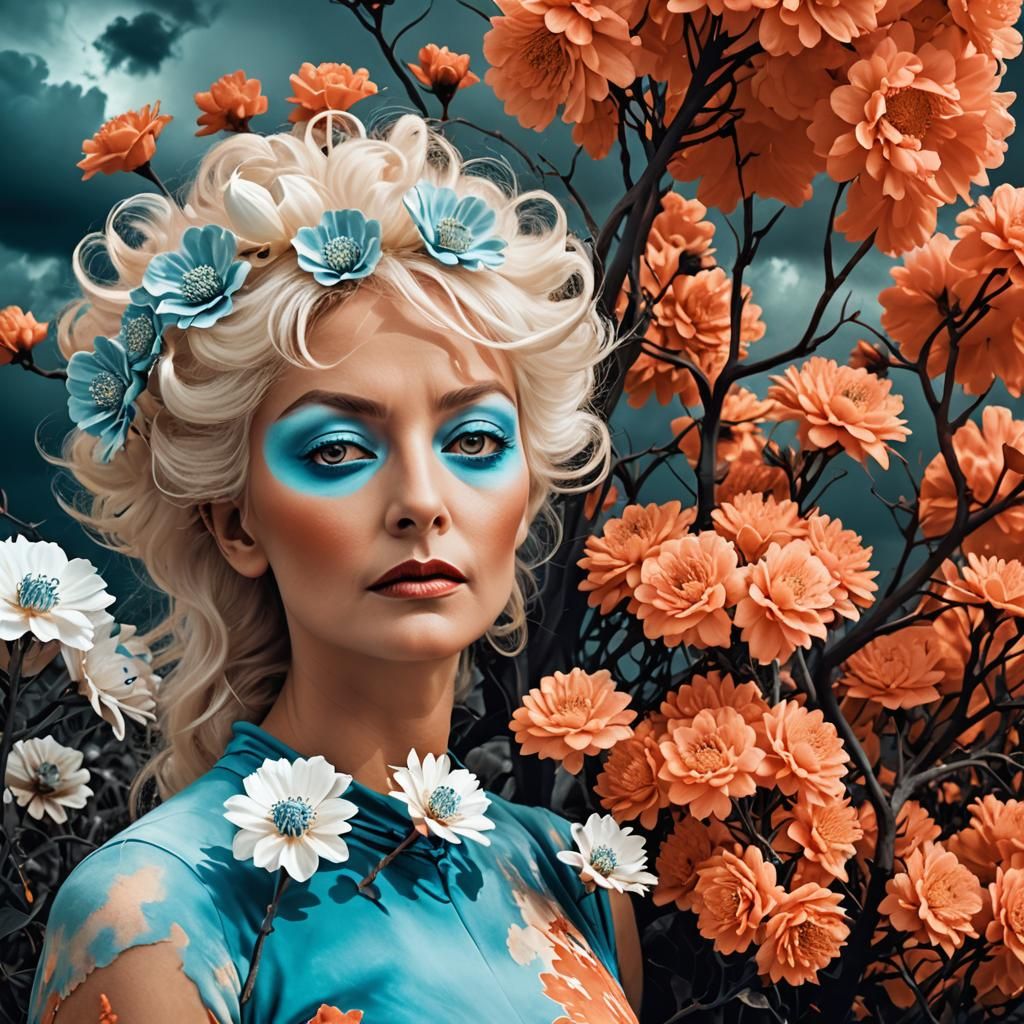 Surreal Infrared Dreamscape of Woman and Flowers