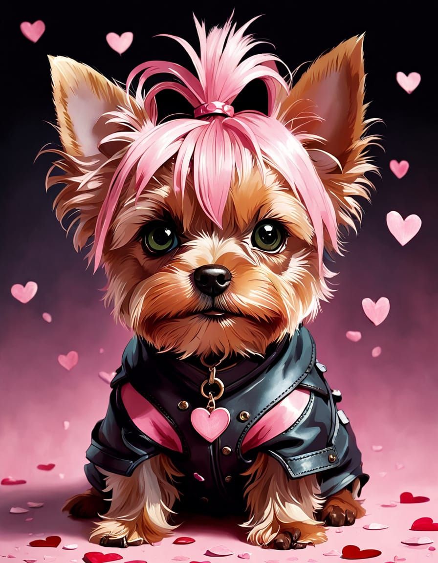 Charming Baby Yorkie in Soft Pink for Valentine's Day, Digit...