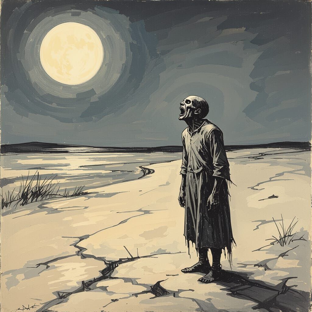 Screaming Figure in Expressionist Landscape