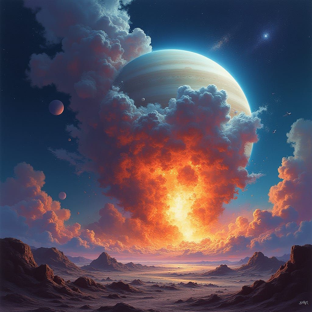 Gas Giant Apocalypse in Vibrant, Swirling Clouds