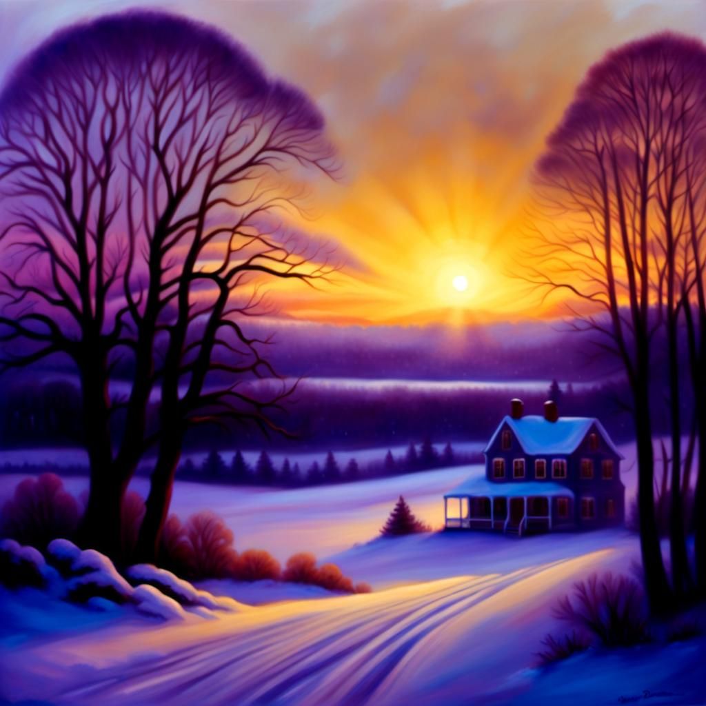 New England Winter Dusk in Romantic Style