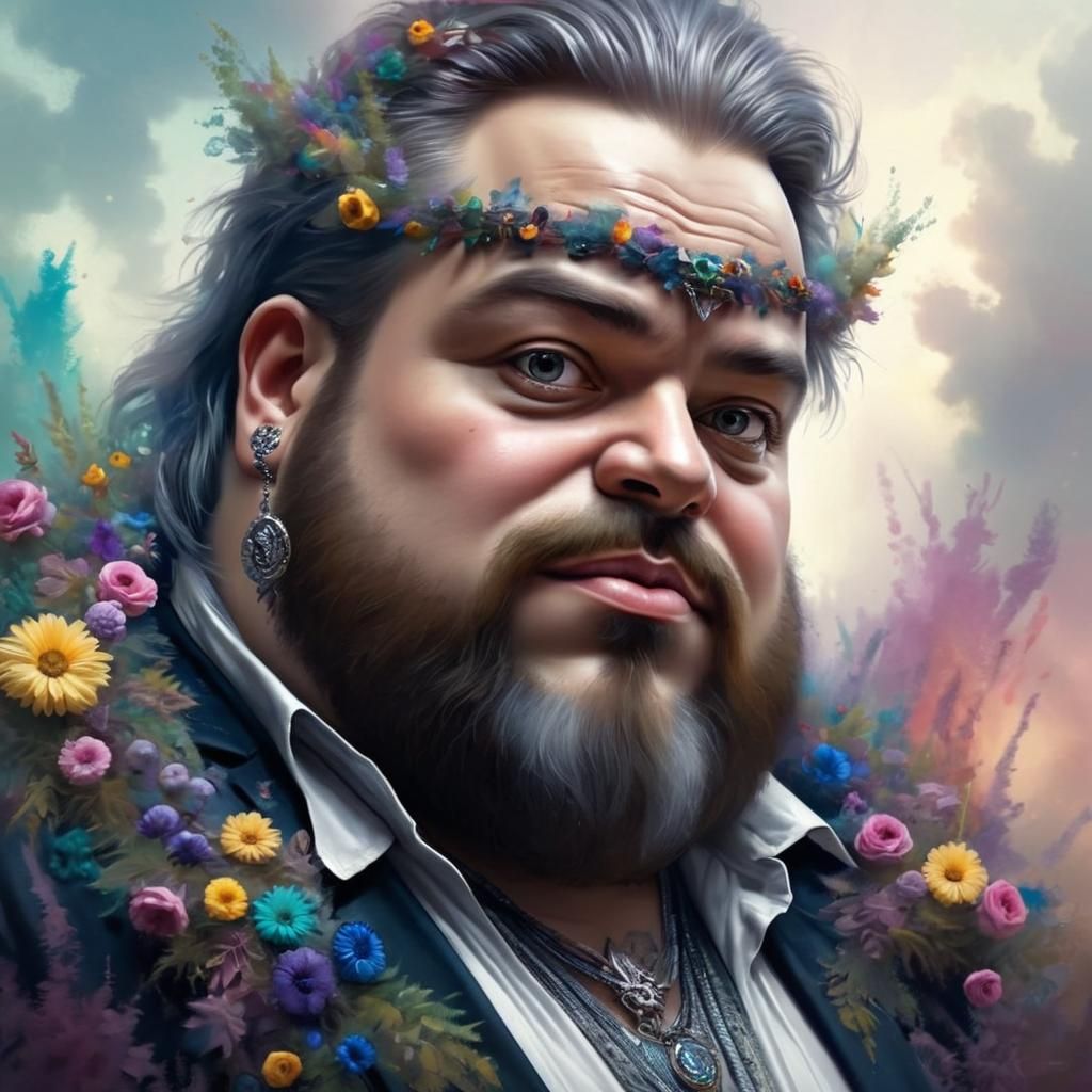 Fantasy Portrait of Chubby Man in Watercolor
