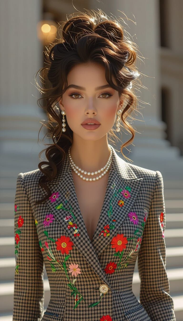 Model in Embroidered Suit, Oil Realism Style