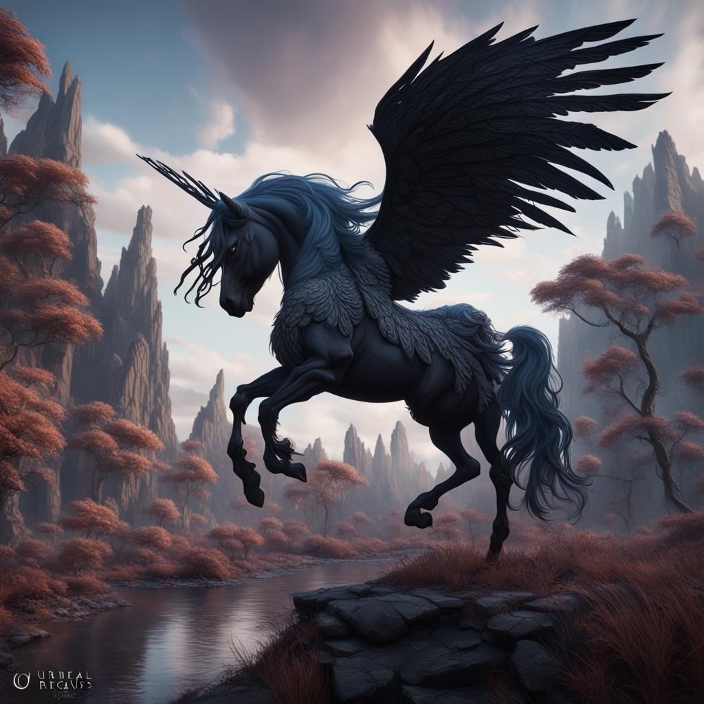 Gothic Pegasus in Detailed Matte Painting Style