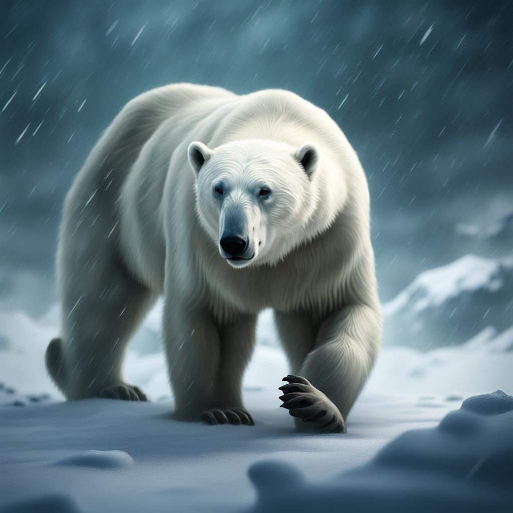 Polar Bear in Blizzard: Detailed Matte Painting