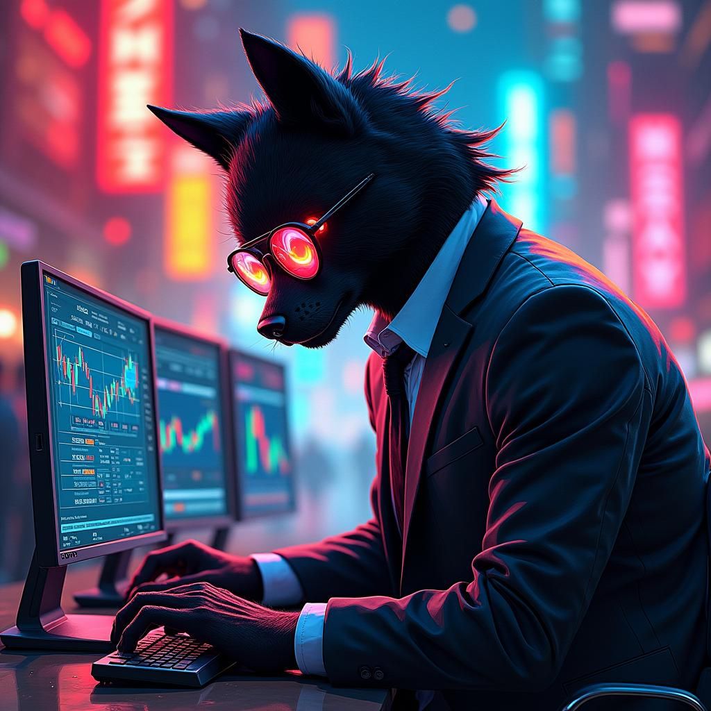 Black Wolf Crypto Trader in Graffiti Art Style