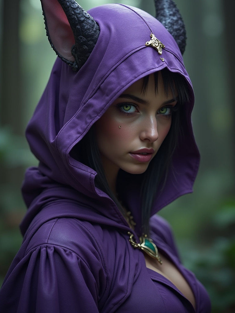 Hyperrealistic Viera Mage Portrait with Emerald Eyes