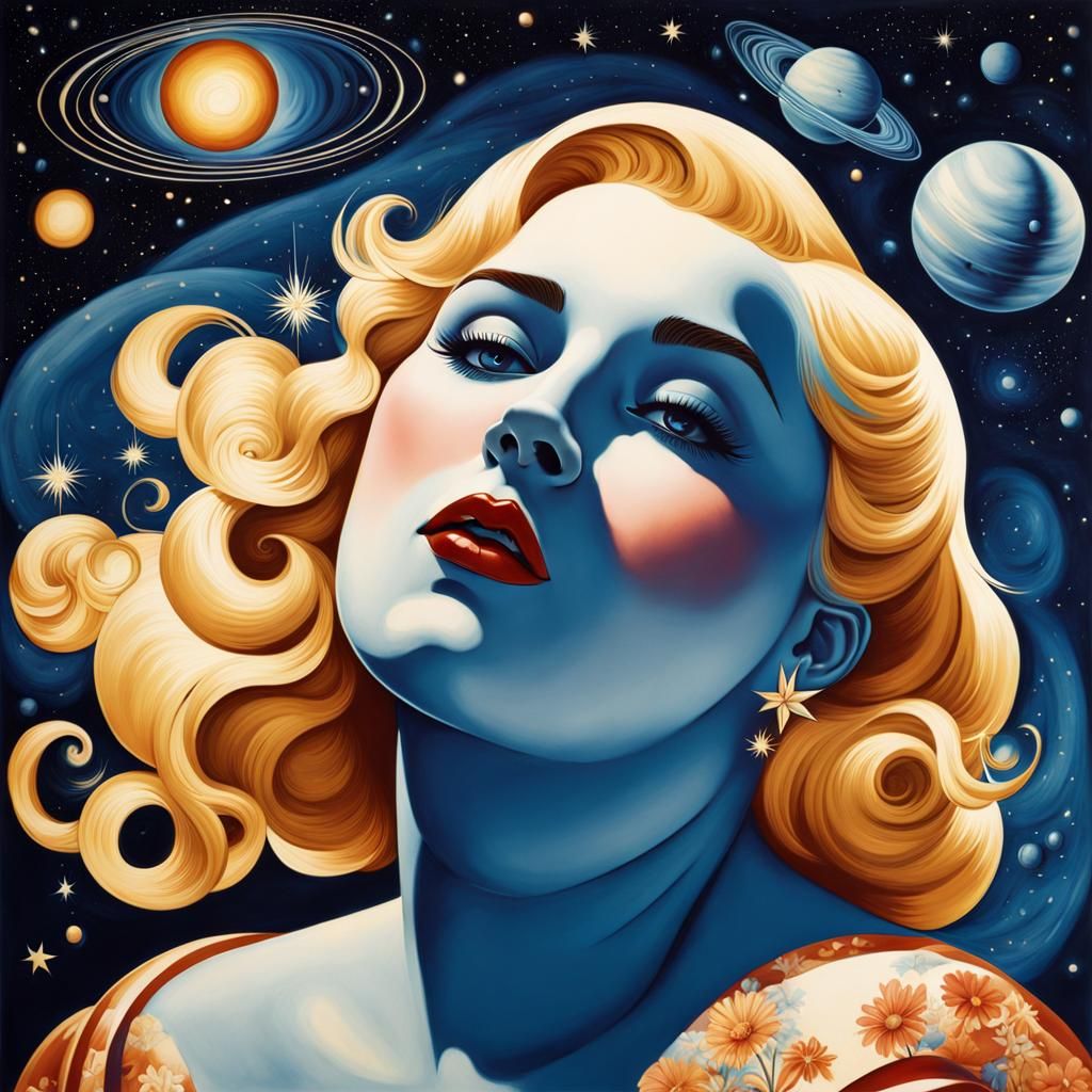 Plus Size Blonde Under Psychedelic Starry Sky